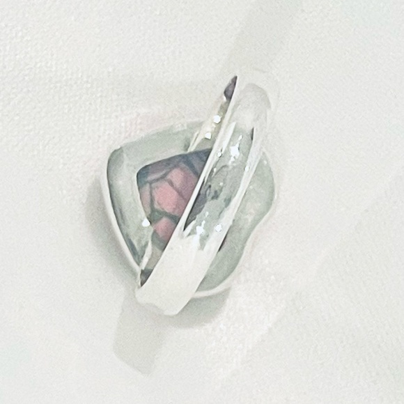 Pink Turquoise Solid Sterling Silver Heart Ring - Picture 5 of 9